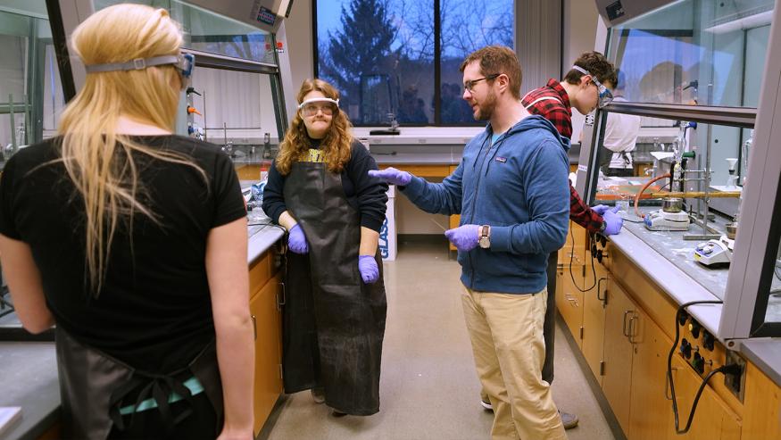 Domski and students in lab