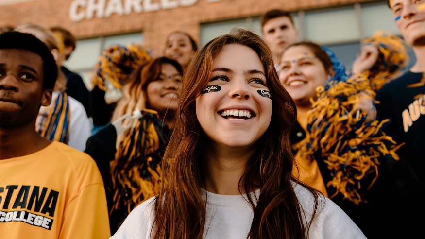 Student at football game