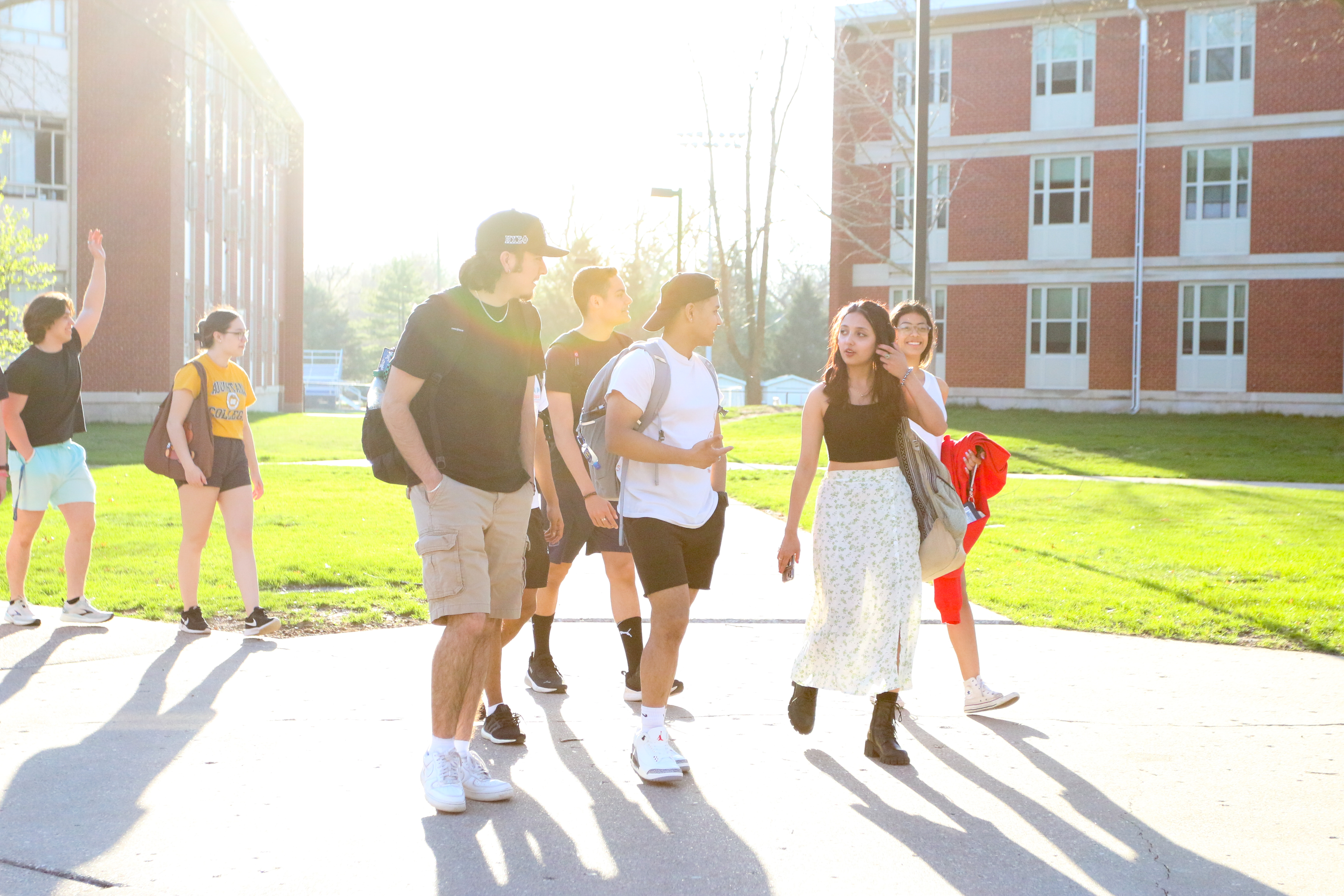 students walking on campus