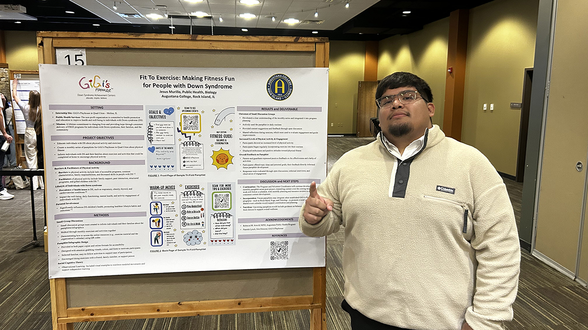 A student presenting research during Celebration of Learning