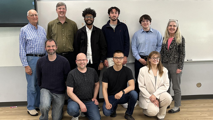 Student award winners pose with Augustana physics, engineering and astronomy faculty