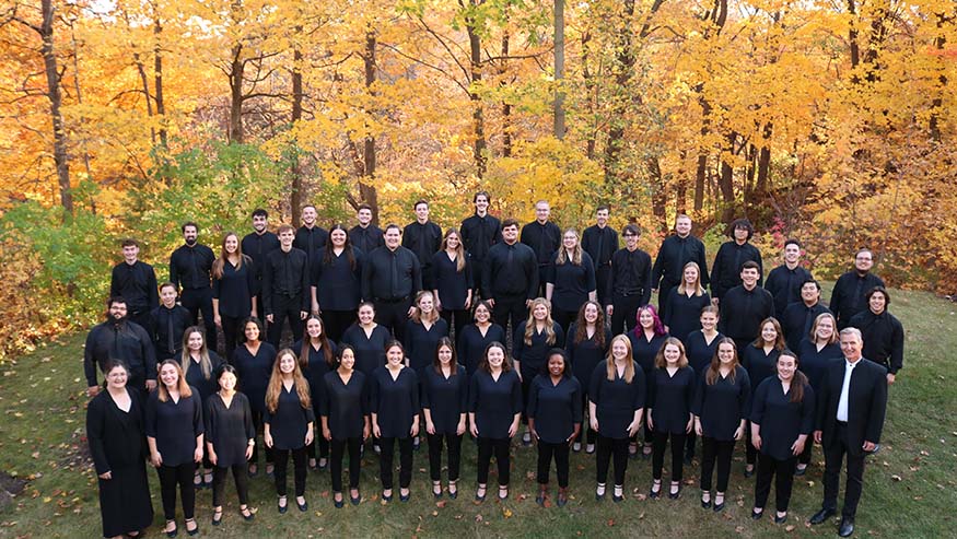 Augustana Choir group photo in autumn on campus