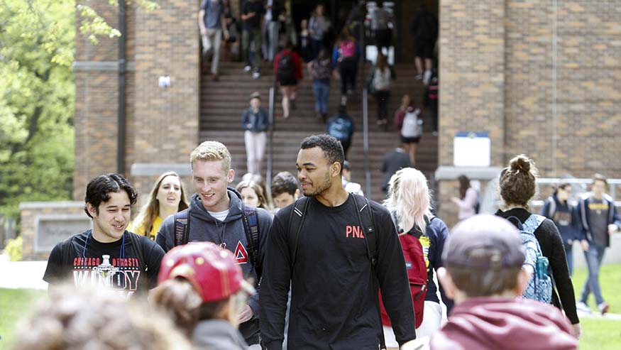 Students leaving library