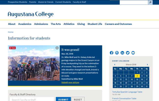 Student information page