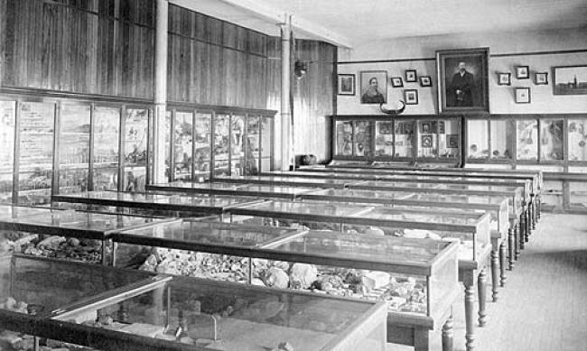 Museum on the third floor of Old Main, ca. 1900. (Augustana Special Collections)