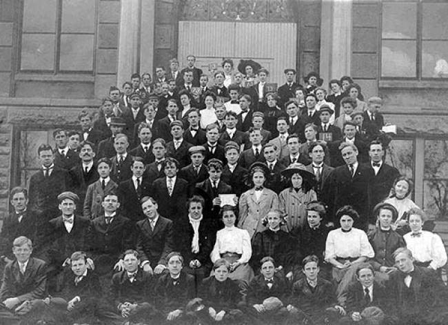 The Adelphic Society on the steps of Old Main about 1910.