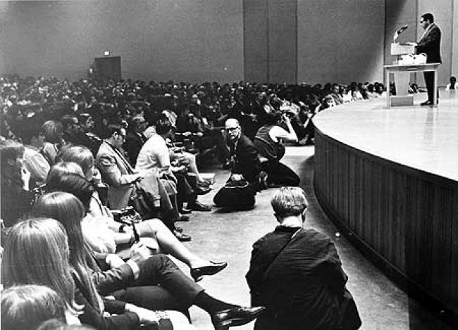 Roy Morrison, a teacher in inner-city Chicago, speak at the Black Power Symposium at Centennial Hall in February 1969.