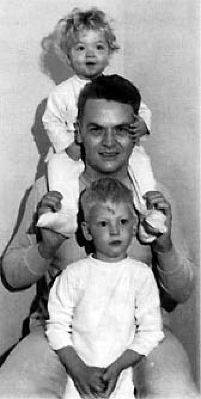 C. Marcus Olson '32, with his children, 1-year-old Marcia and 4-year-old C. Erik, at Oak Ridge in July 1944.