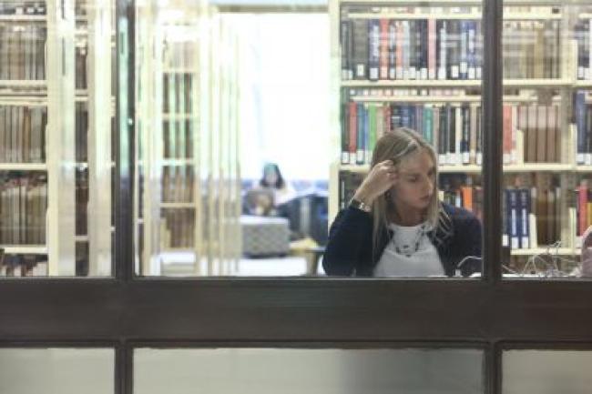 student in the library