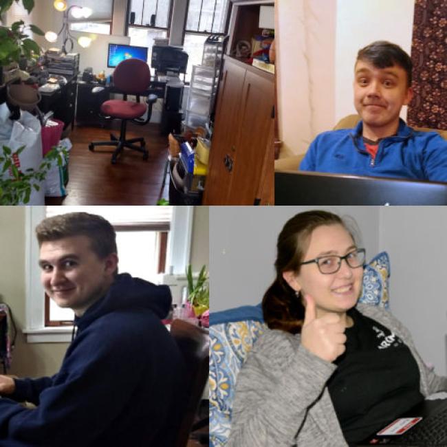 4 photo collage of 3 Augie students smiling. 2 boys and 1 girl.