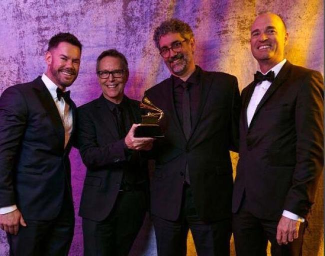 Luke McEndarfer, Grant Gershon, Fernando Malvar-Ruiz and Robert Istad, winners of the Grammy for best choral performance 
