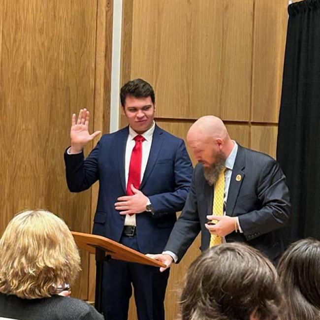 Dean Wes Brooks swears in Officer Braden Frazelle