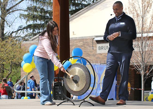 Eric Rowell with gong