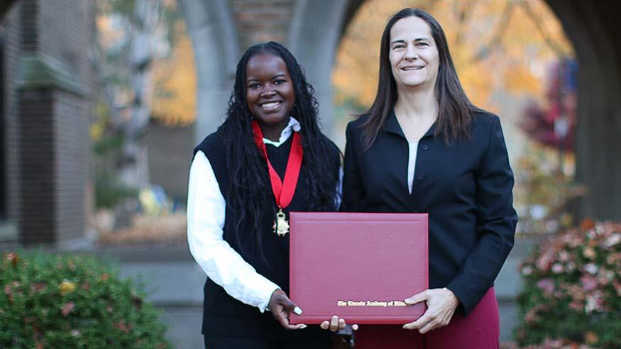 Rachel Nandelenga and President Talentino with Rachel's certificate